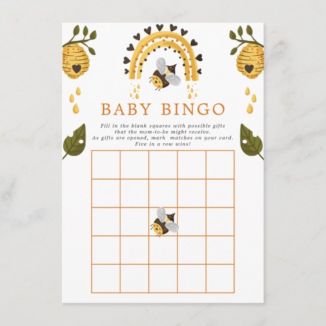 Tarjeta De Recepción Juego de bingo para baby shower de abeja panal abe (Anverso)