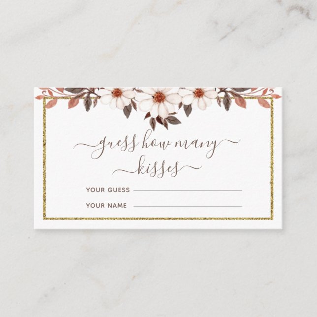 Tarjeta De Recepción Juego de bodas de besos cuántos Boho Floral Marco  (Anverso)