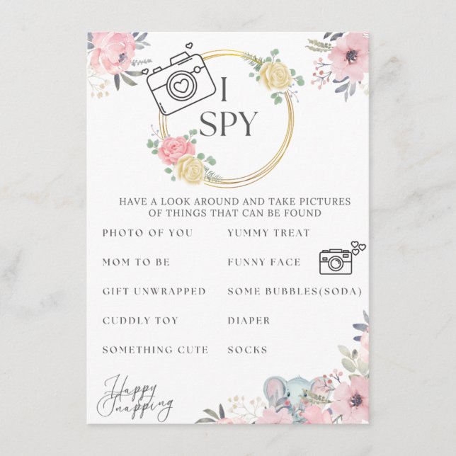 Tarjeta De Recepción Juego de búsqueda para Baby Shower con diseño de e (Anverso)