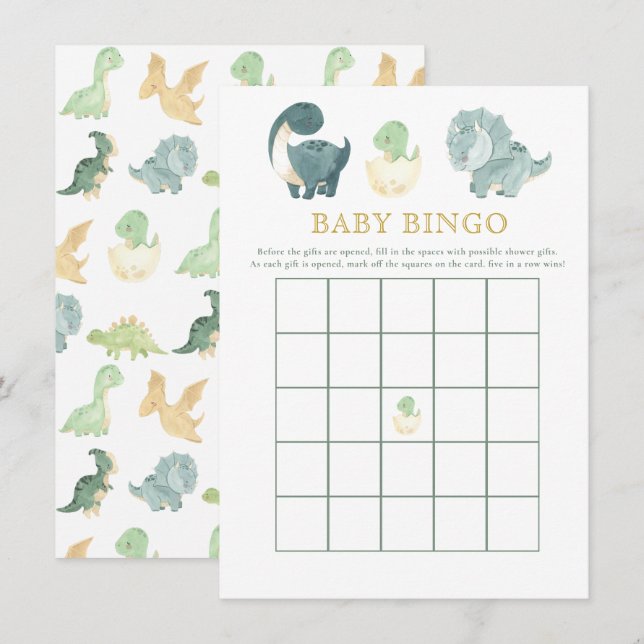 Tarjeta De Recepción Juego de Dinosaurios Cuadros Baby Shower Bingo Beb (Anverso / Reverso)