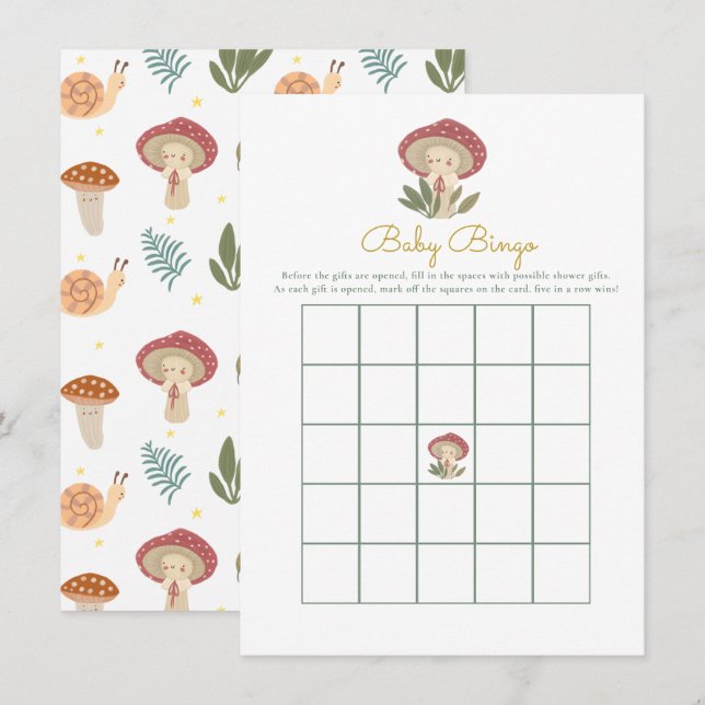 Tarjeta De Recepción Juego de ducha de bebé de hongo pequeño Bingo de b (Anverso / Reverso)