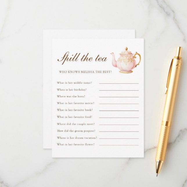 Tarjeta De Recepción Juego de fiesta de despedida de soltera con té alt (Anverso/Reverso In Situ)
