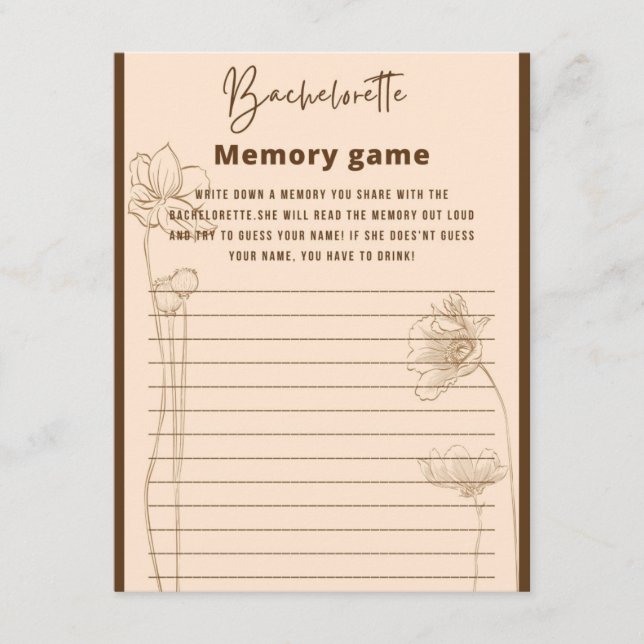 Tarjeta De Recepción Juego de memoria de soltera (Anverso)