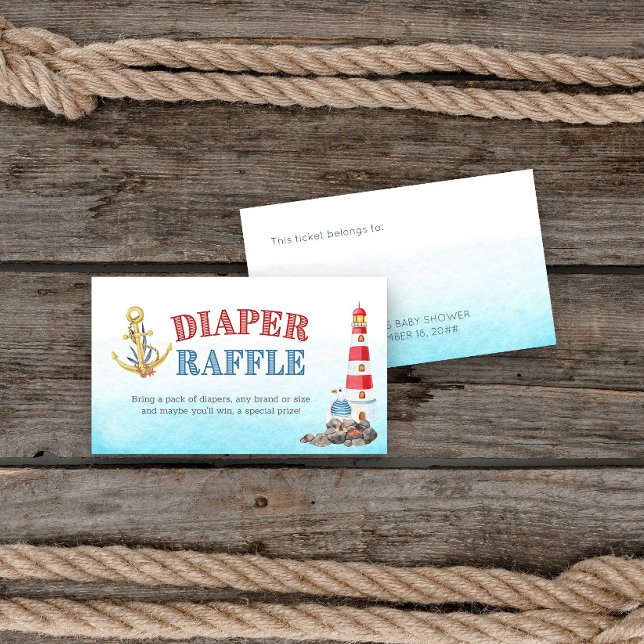 Tarjeta De Recepción Juego de Raffle Cute Nautical Baby Shower Diaper (Diaper raffle tickets from my Ahoy it's a boy Nautical Baby Shower collection)