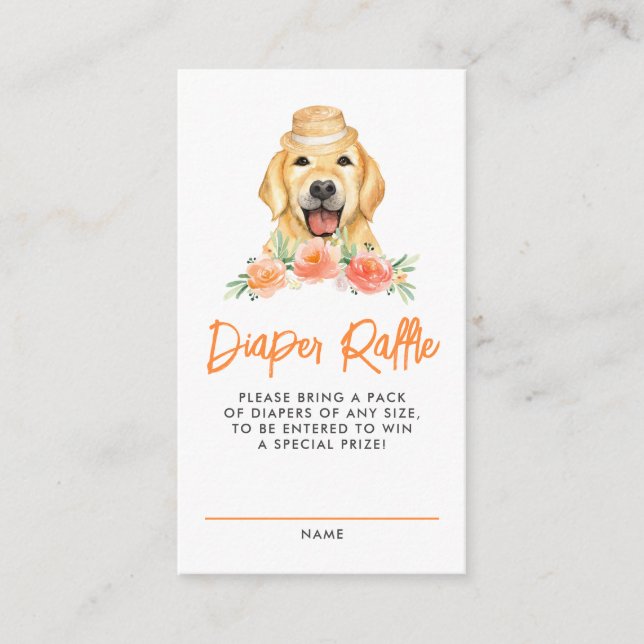 Tarjeta De Recepción Juego de Raffle Peach Diaper de Golden Retriever (Anverso)