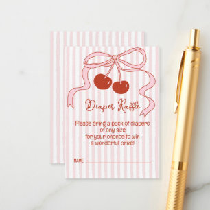 Tarjeta De Recepción Juego de rifa de pañales con lazo rosa y rayas de 