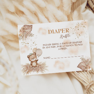 Tarjeta De Recepción Juego de rifa de pañales Oso Boho Bearly Wait