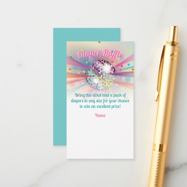 Tarjeta De Recepción Juego Disco Ball Baby Shower Diaper Raffle (Anverso/Reverso In Situ)