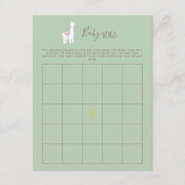 Tarjeta De Recepción Juego verde de Baby Bingo Llama Baby Shower Boy