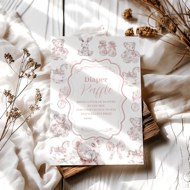 Tarjeta De Recepción Juguetes rosados Toile De Jouy Baby Shower Diapper (Subido por el creador)