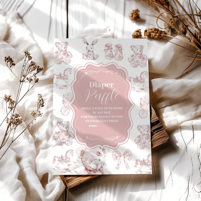 Tarjeta De Recepción Juguetes rosados Toile De Jouy Baby Shower Diapper (Subido por el creador)
