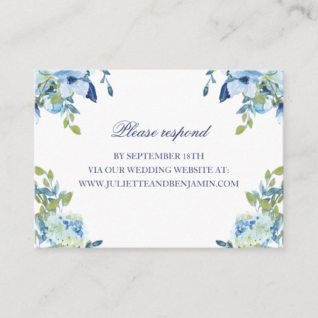 Tarjeta De Recepción Juliette Dusty Blue Floral Boda RSVP (Anverso)