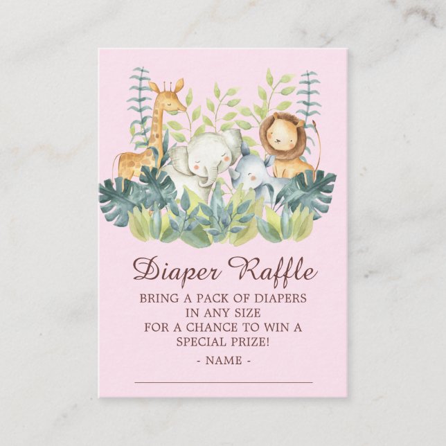 Tarjeta De Recepción Jungle Animales Chicas Baby Shower Diaper Raffle (Anverso)