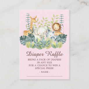 Tarjeta De Recepción Jungle Animales Chicas Baby Shower Diaper Raffle