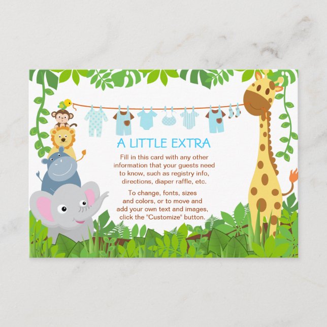 Tarjeta De Recepción Jungle Animales Safari Boy Baby Shower Insertar ta (Anverso)
