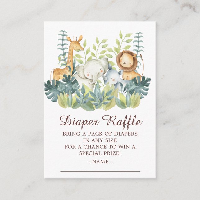 Tarjeta De Recepción Jungle Animals Baby Shower Diaper Raffle (Anverso)