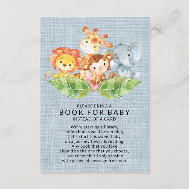 Tarjeta De Recepción Jungle Animals Boys Baby Shower Book for Baby (Anverso)