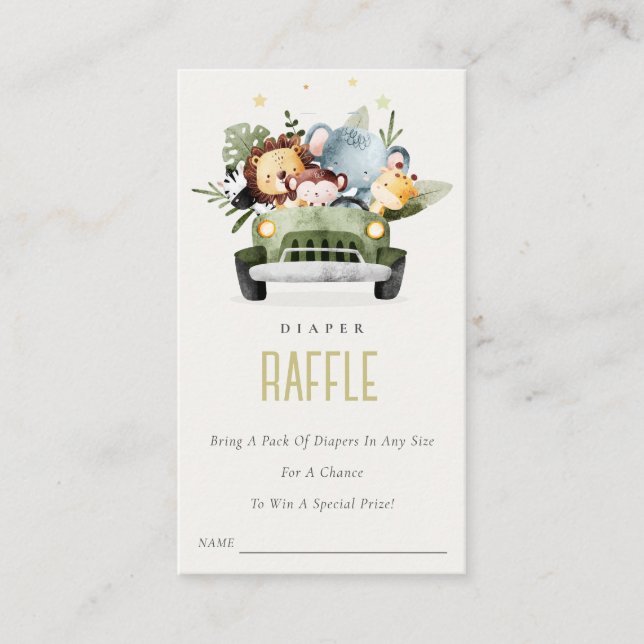 Tarjeta De Recepción Jungle Animals in Car Diaper Raffle Baby Shower (Anverso)