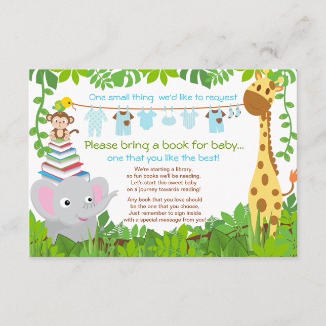 Tarjeta De Recepción Jungle Animals Safari Boy Baby Shower Book (Anverso)
