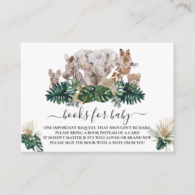 Tarjeta De Recepción Jungle Babies Safari Libros africanos para Baby Sh (Anverso)