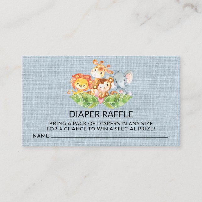 Tarjeta De Recepción Jungle Baby Animals Shower Diaper Raffle Ticket (Anverso)