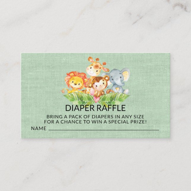 Tarjeta De Recepción Jungle Baby Animals Shower Diaper Raffle Ticket (Anverso)