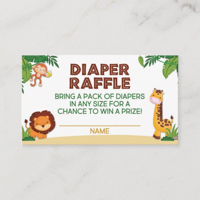 Tarjeta De Recepción Jungle Baby Shower Diaper Raffle Card (Anverso)