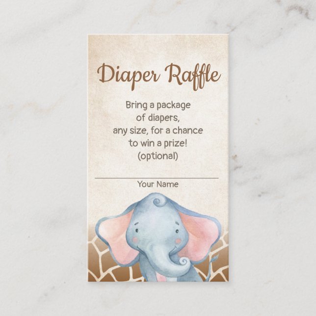 Tarjeta De Recepción Jungle Elephant Baby Shower Diaper Raffle Card (Anverso)