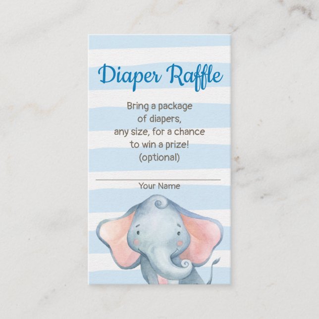 Tarjeta De Recepción Jungle Elephant Baby Shower Diaper Raffle Card (Anverso)