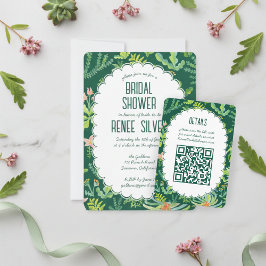 Tarjeta De Recepción Jungle Garden Watercolor Custom QR BRIDAL SHOWER