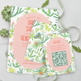 Tarjeta De Recepción Jungle Garden Watercolor Custom QR BRIDAL SHOWER