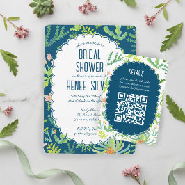 Tarjeta De Recepción Jungle Garden Watercolor Custom QR BRIDAL SHOWER