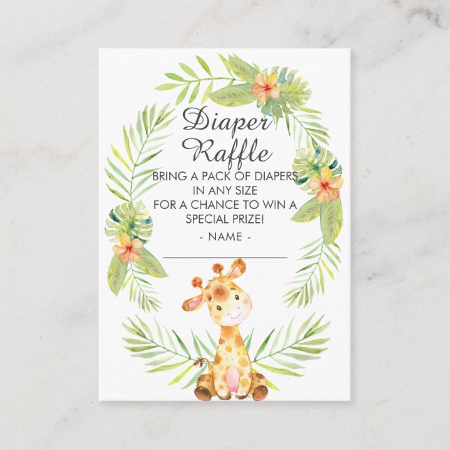 Tarjeta De Recepción Jungle Giraffe Baby Shower Diaper Raffle (Anverso)