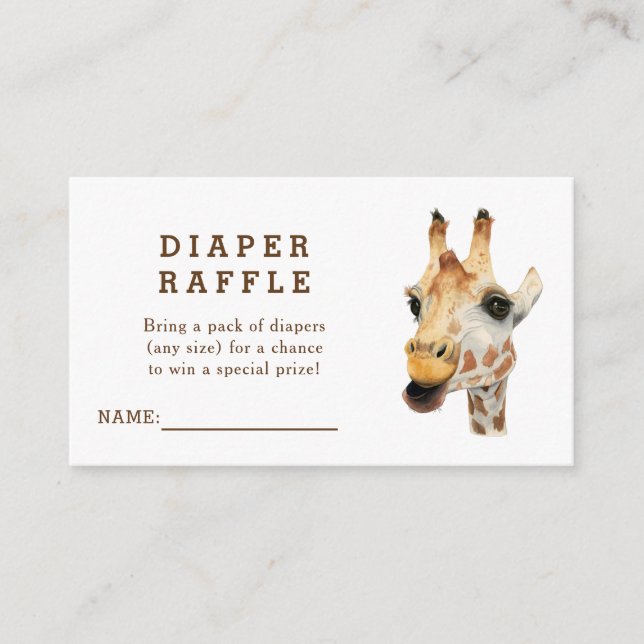 Tarjeta De Recepción Jungle Giraffe Baby Shower Diaper Raffle Card (Anverso)