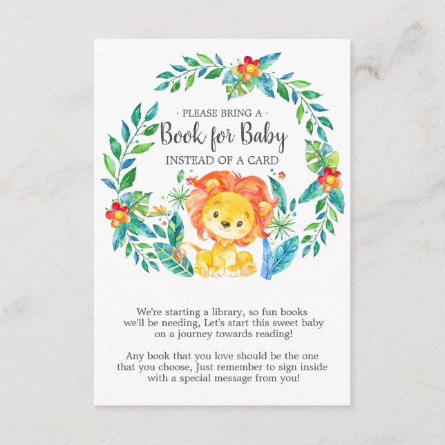 Tarjeta De Recepción Jungle Lion Baby Shower Book for Baby Card (Anverso)