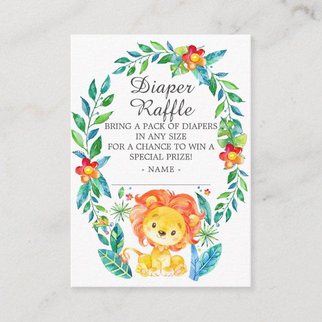 Tarjeta De Recepción Jungle Lion Baby Shower Diaper Raffle (Anverso)