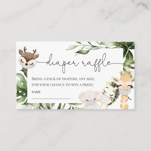 Tarjeta De Recepción Jungle Safari Animals Baby Shower Diaper Raffle (Anverso)