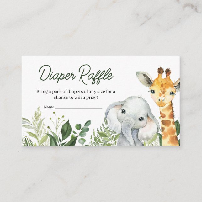 Tarjeta De Recepción Jungle Safari Animals Baby Shower Diaper Raffle (Anverso)