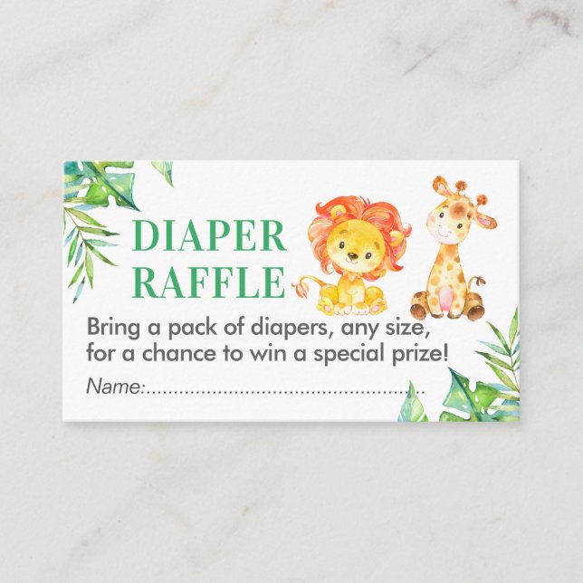 Tarjeta De Recepción Jungle Safari Diaper Raffle Ticket Baby Shower Boy (Anverso)