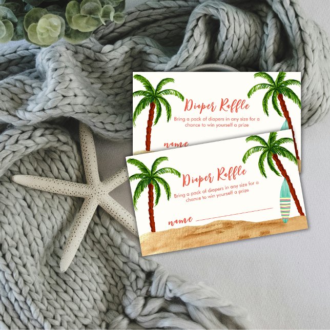 Tarjeta De Recepción Junta de Surf Tropical Diaper Raffle Baby Shower (Tropical Surf Board Diaper Raffle Baby Shower Enclosure Card)