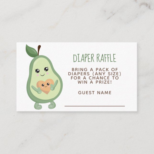 Tarjeta De Recepción Kawaii Aguacate Diaper Raffle (Anverso)