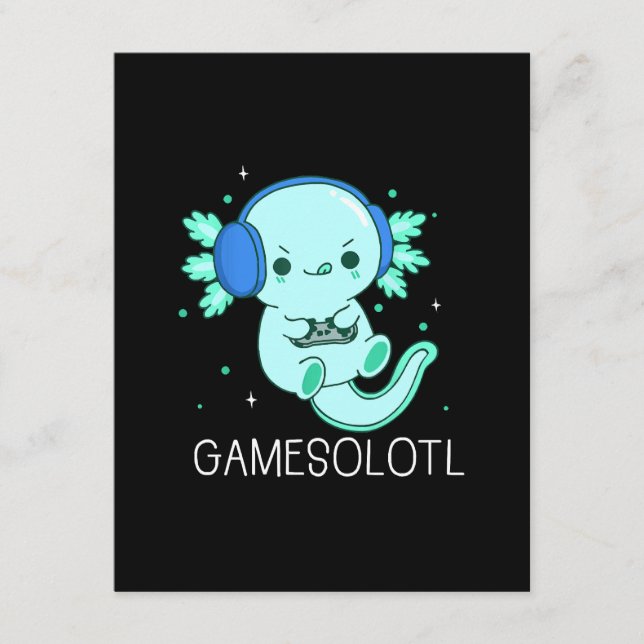 Tarjeta De Recepción Kawaii Gamesolotl Axolotl Gamer (Anverso)