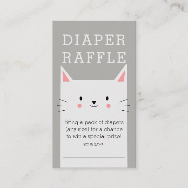 Tarjeta De Recepción Kitty Cat Baby Shower Diaper Raffle Ticket (Anverso)