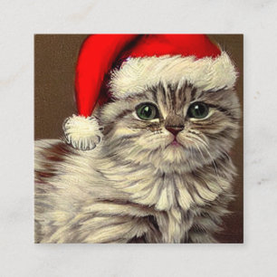 Tarjeta De Recepción Kitty de Navidad vintage con sombrero Santa