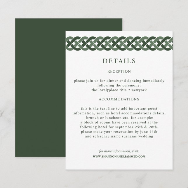 Tarjeta De Recepción Knot celta | Invitado a información sobre Bodas ve (Anverso / Reverso)