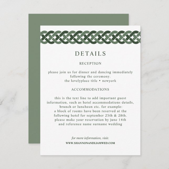 Tarjeta De Recepción Knot celta | Invitado a información sobre Bodas ve (Anverso / Reverso)