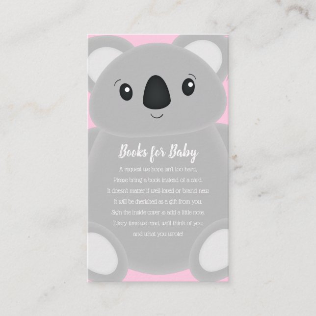Tarjeta De Recepción Koala Bear Baby Shower Chica (Anverso)