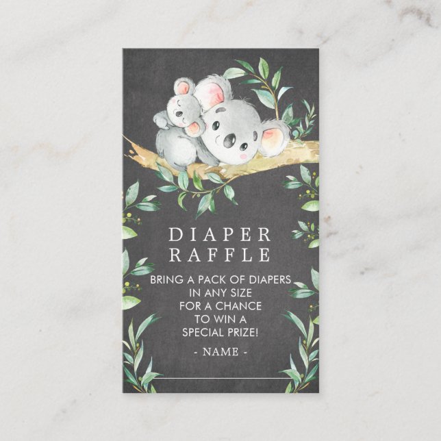 Tarjeta De Recepción Koala Bear Baby Shower Diaper Raffle Ticket (Anverso)