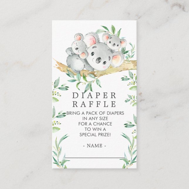 Tarjeta De Recepción Koala Bear Baby Shower Diaper Raffle Ticket (Anverso)