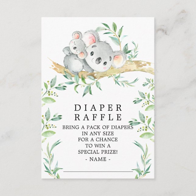 Tarjeta De Recepción Koala Bear Baby Shower Diaper Raffle Ticket (Anverso)